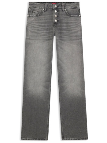 hugo παντελονι jeans gilissi_5 straight fit high rise γκρι