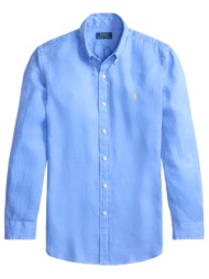 ralph lauren πουκαμισο λινο button down custom fit logo ρουα μπλε