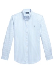 ralph lauren πουκαμισο ριγε button down custom fit stretch σιελ-λευκο