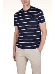 paul&shark t-shirt crew neck ριγε metallic logo μπλε-λευκο