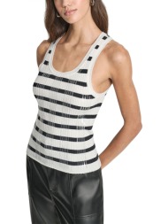 dkny tank top ριμπ ριγε παγιετα εκρου-μαυρο
