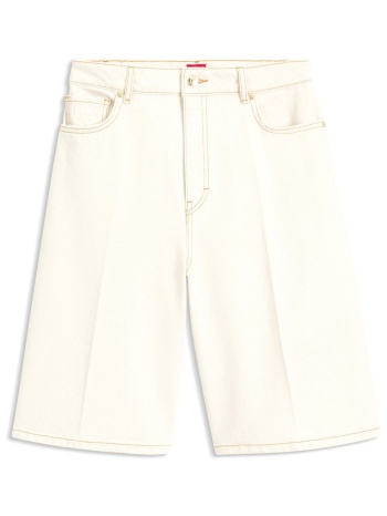 hugo βερμουδα jeans wide fit high rise μπεζ