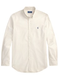 ralph lauren πουκαμισο ριγε button down custom fit μπεζ-λευκο