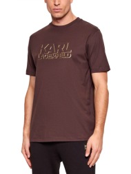 karl lagerfeld t-shirt crew neck gold logo καφε