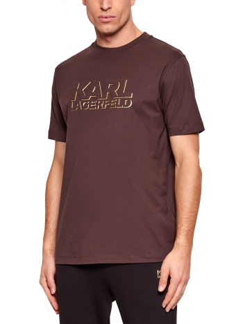 karl lagerfeld t-shirt crew neck gold logo καφε