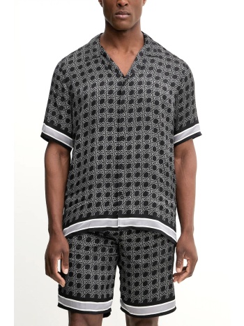 karl lagerfeld πουκαμισο all over logo μαυρο-λευκο