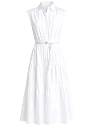 michael kors φορεμα midi polo κουμπια βολαν αποσπωμενη ζωνη λευκο