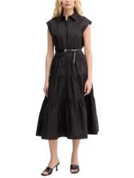 michael kors φορεμα midi polo κουμπια βολαν αποσπωμενη ζωνη μαυρο