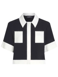 karl lagerfeld πουκαμισο polo cropped chaine detail jacket κρυφα κουμπια μαυρο-εκρου