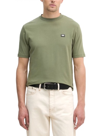 karl lagerfeld t-shirt crew neck metallic logo χακι