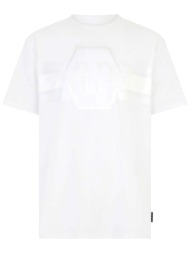phillip plein t-shirt jacquard hexagon line λευκο