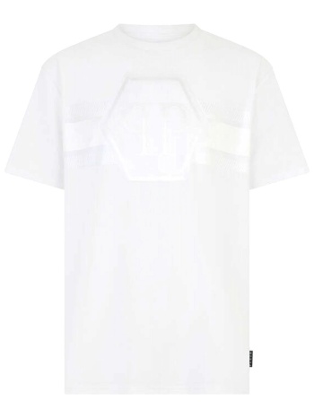 phillip plein t-shirt jacquard hexagon line λευκο