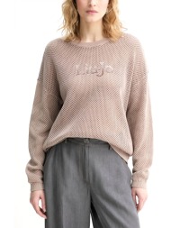 liu-jo better πλεκτο crewneck διατρητο μπροστα logo στρας καφε