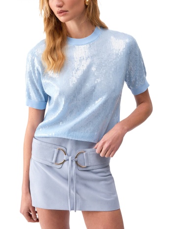 liu-jo t-shirt crewneck c-thru παγιετα γαλαζιο