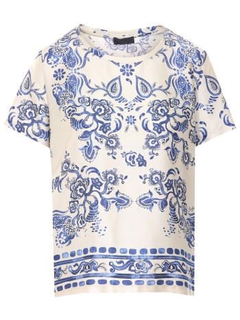 liu-jo better μπλουζα floral με οψη σατεν μπεζ-μπλε