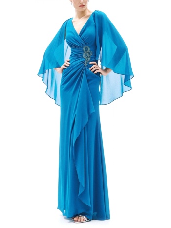 allure evening φορεμα maxi ντραπε ανοιγμα κατω πετρολ