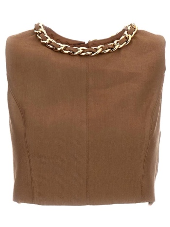 elisabetta franchi top cropped χρυση αλυσιδα καφε