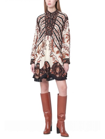 farm rio φορεμα mini majestic garden sand lace μπεζ-καφε