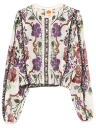 farm rio μπλουζα cropped rococo flowers cream πολυχρωμο