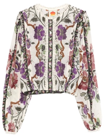 farm rio μπλουζα cropped rococo flowers cream πολυχρωμο