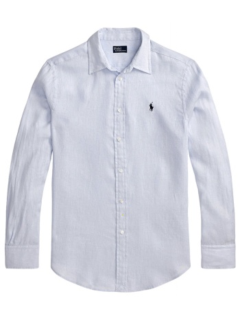 ralph lauren πουκαμισο λινο classic fit logo σιελ