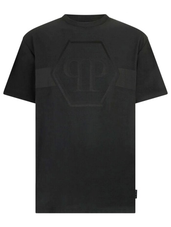 phillip plein t-shirt jacquard hexagon line μαυρο