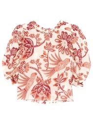 farm rio μπλουζα flowerful birds κουμπια πισω εκρου-μπορντω