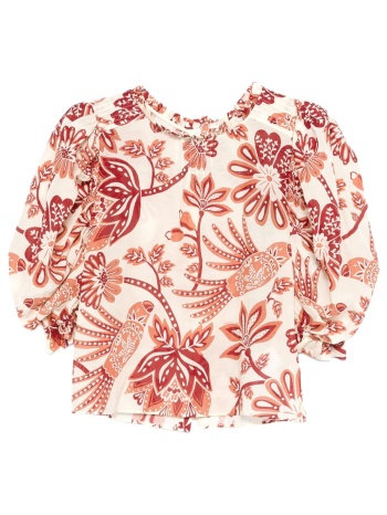 farm rio μπλουζα flowerful birds κουμπια πισω εκρου-μπορντω