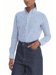ralph lauren πουκαμισο ριγε classics knit oxford logo λευκο-μπλε