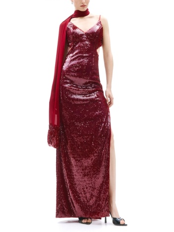 allure evening φορεμα maxi ανοιχτη πλατη παγιετα μπορντω