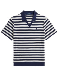 ralph lauren πλεκτο vneck μαρινιερα logo μπλε-λευκο
