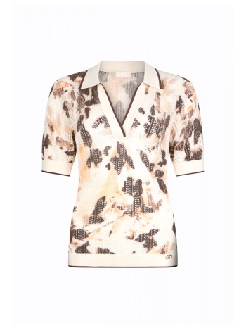 liu-jo polo πλεκτο διατρητο floral εκρου-καφε