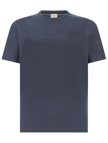paul&shark t-shirt crew neck aqua touch logo μπλε