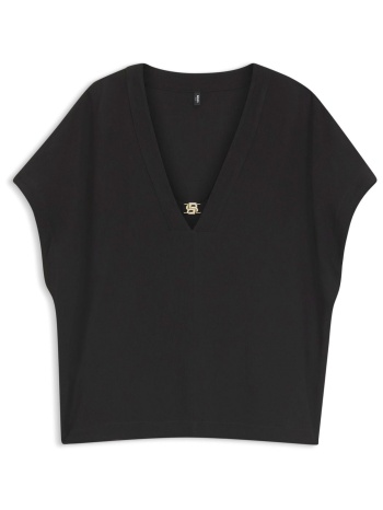 boss t-shirt v-neck double b_top logo μεταλλικο μαυρο