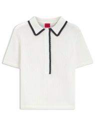 hugo top πλεκτο polo slysa logo εκρου-μαυρο
