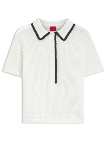 hugo top πλεκτο polo slysa logo εκρου-μαυρο