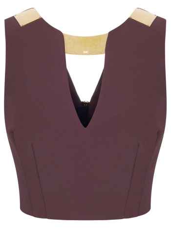 elisabetta franchi top cropped χρυσες λεπτομερειες καφε