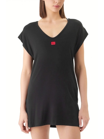 hugo φορεμα mini v-neck signature b. dress logo μαυρο