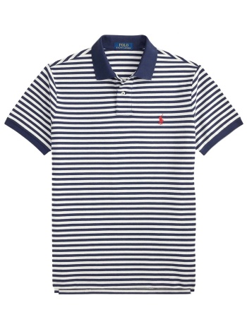 ralph lauren polo ριγε custom slim fit logo μπλε-λευκο