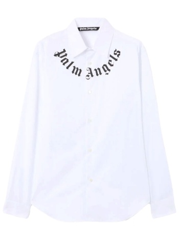 palm angels πουκαμισο m neck logo λευκο-μαυρο