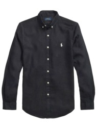 ralph lauren πουκαμισο λινο button down custom fit logo μαυρο