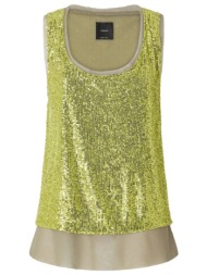 pinko τοπ με παγετες bollicine canotta full paillettes e georgette πρασινο
