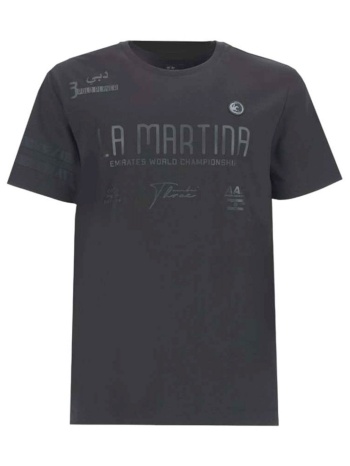 la martina t-shirt crew neck silky fin logo μαυρο
