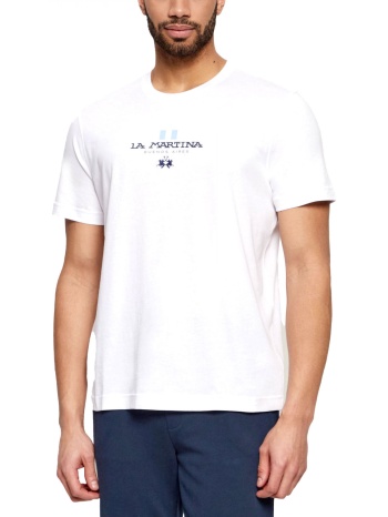 la martina t-shirt crew neck regular fit logo λευκο