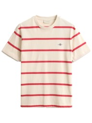 gant t-shirt ριγε striped ss κρεμ-κοκκινο