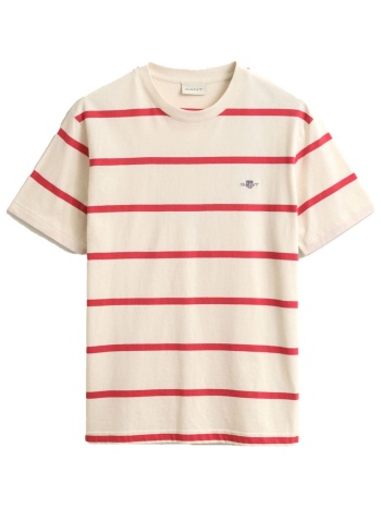 gant t-shirt ριγε striped ss κρεμ-κοκκινο