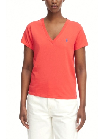 ralph lauren t-shirt v-neck logo κοραλι