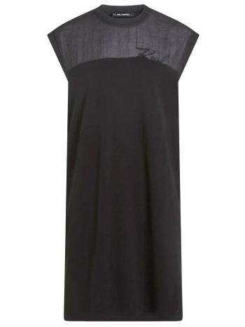 karl lagerfeld φορεμα midi signaature t-shirt logo μαυρο