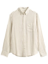 gant πουκαμισο ριγε λινο-βισκοζη reg liner viscose stripe shirt κρεμ-καφε