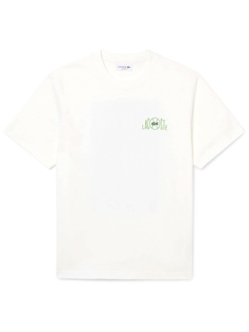 lacoste t-shirt crew neck classic fit logo λευκο